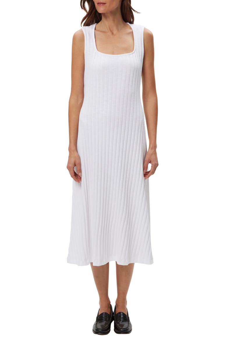 Sofia Wide Rib Sleeveless Cotton Blend Knit Midi Dress, Main, color, WHITE