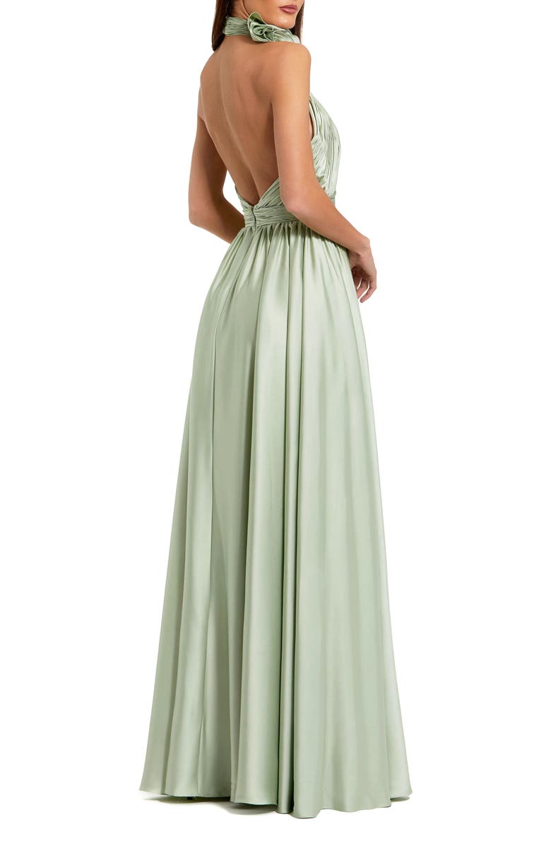 Mac Duggal Soft Tie Halter Neck High Slit Gown, Alternate, color, Sage