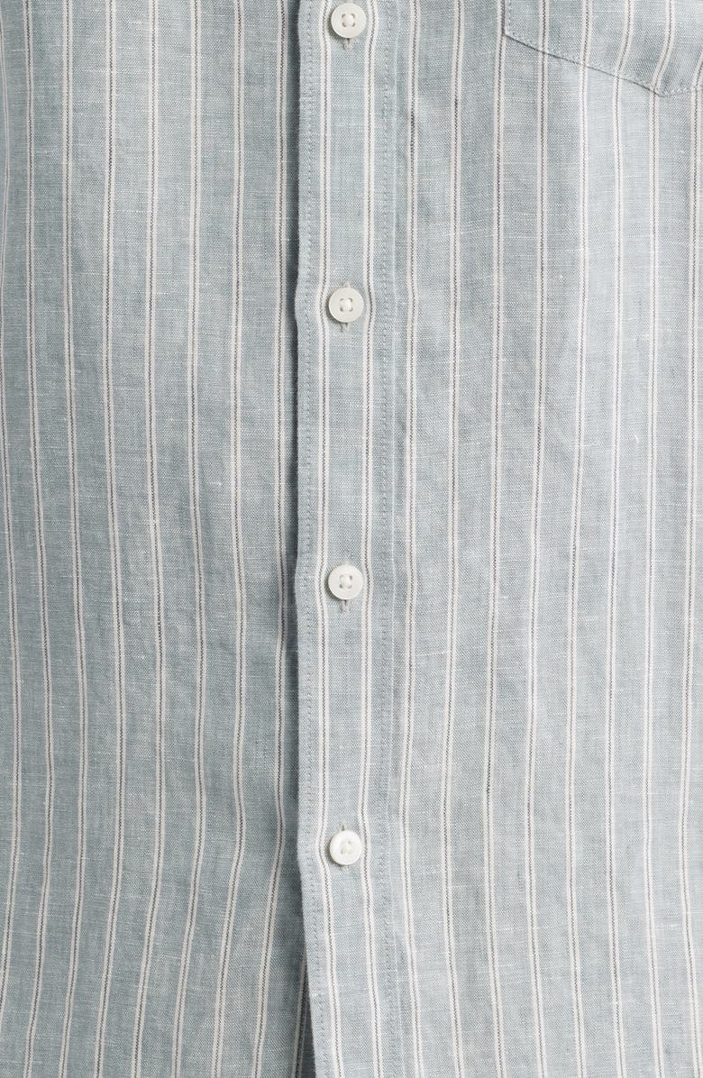 Nordstrom Pinstripe Linen Button-Up Shirt, Alternate, color, Blue Spruce Cliff Stripe