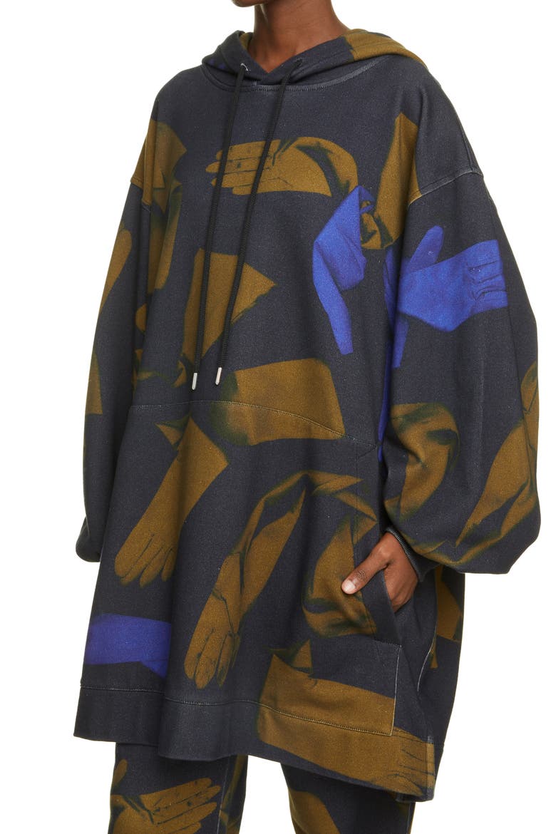 Hasper Gloves Print Oversize Cotton Hoodie, Alternate, color, BLACK