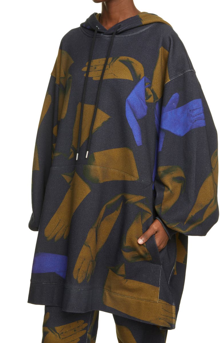 Dries Van Noten Hasper Gloves Print Oversize Cotton Hoodie, Alternate, color, 