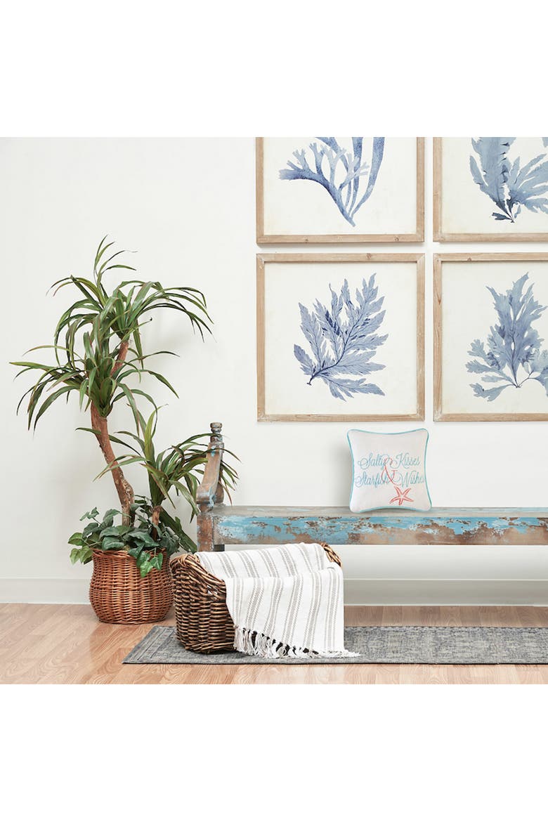 Salty Kisses & Starfish Wishes Embroidered Coastal Decorative Throw Pillow, Alternate, color, Off-White
