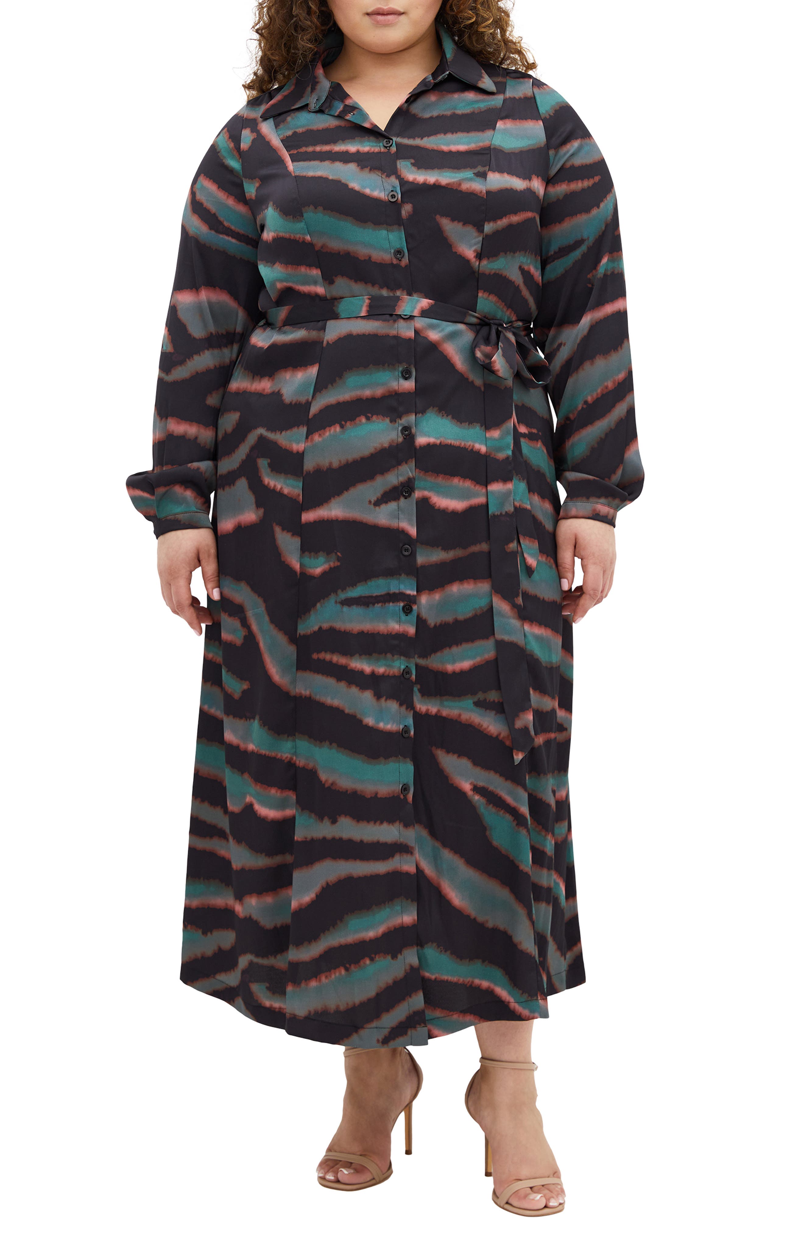 City Chic Untamed Long Sleeve Shirtdress