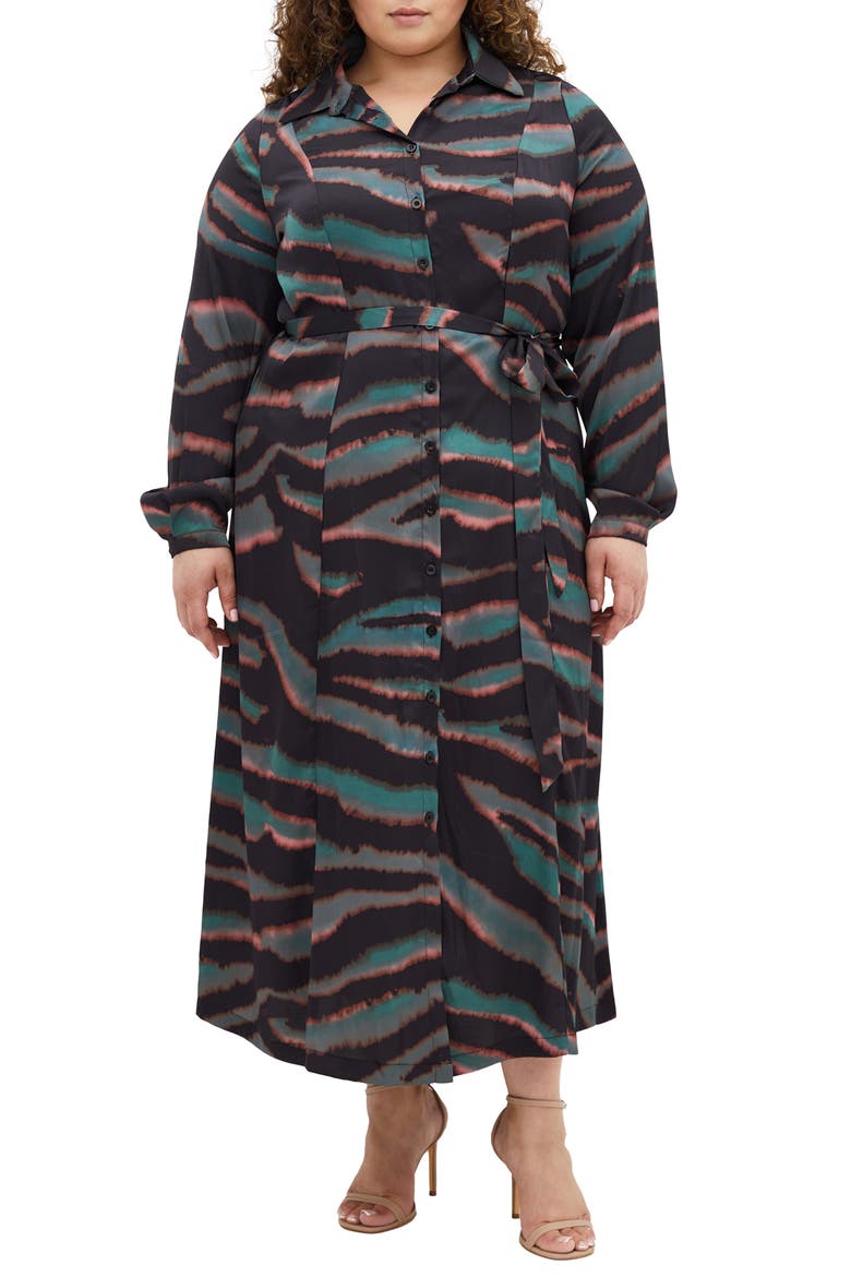 Untamed Long Sleeve Shirtdress, Main, color, TEAL UNTAMED