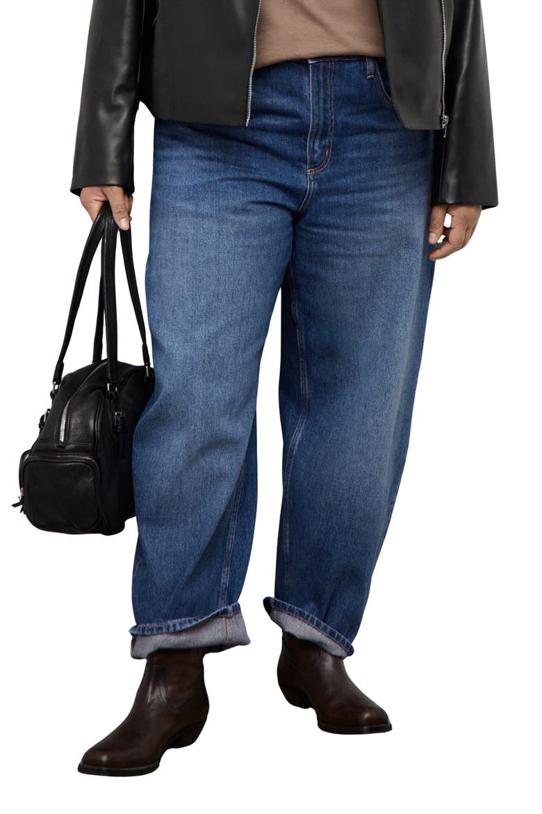 High Waist Barrel Jeans, Alternate, color, DARK BLUE