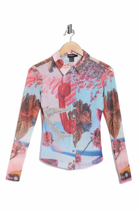 Desigual Long Sleeve Mesh Button-Up Shirt