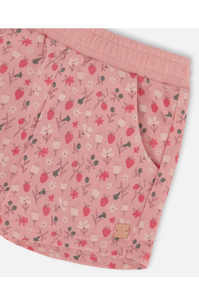 Deux par Deux Girl's Printed French Terry Short Old Pink And Flowers, Alternate, color, 