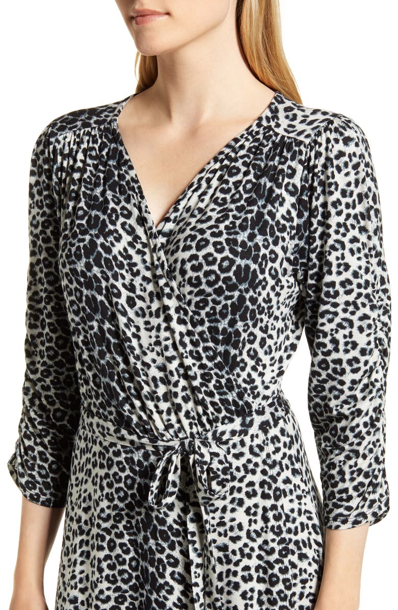 Loveappella Leopard Print Wrap Front Dress, Alternate, color, 