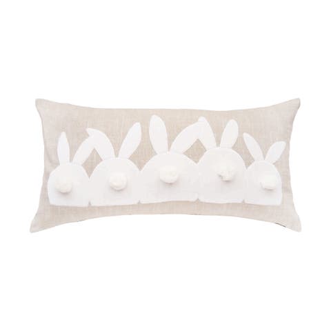 Easter White Bunny Bums w/ Tufted Tails Accent Pillow, 12" x 24"