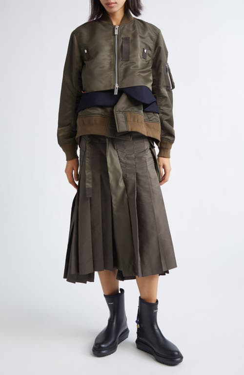 Sacai Cropped Bomber Jacket With Zip And Pockets In Green