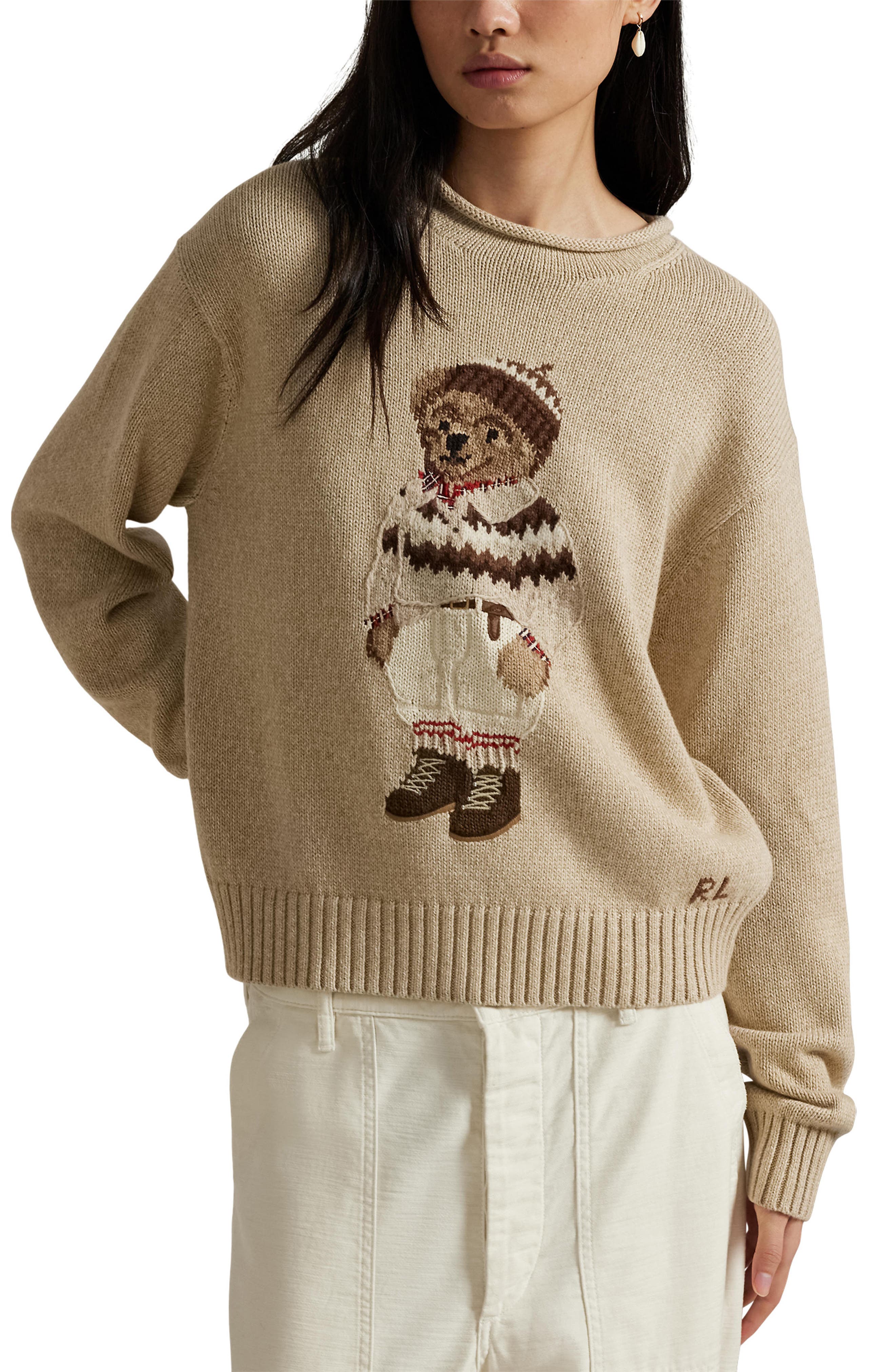Polo Bear Rolled Neck Cotton Sweater (Women) | Nordstrom