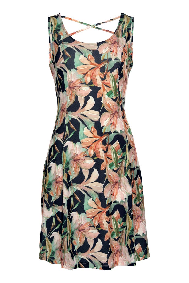 Strappy Back Print Dress, Alternate, color, Orange & Navy