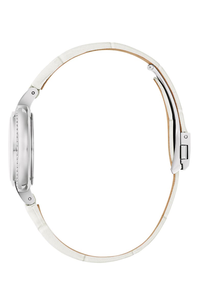 BULOVA Rubaiyat Sapphire Leather Strap Watch, 30mm, Alternate, color, Silver-Tone