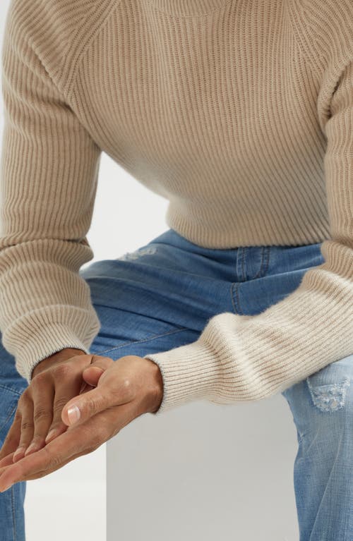 Brunello Cucinelli English Rib Knit Sweater In Sand