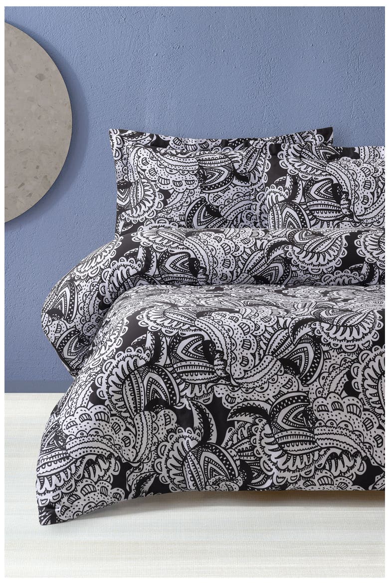 Paisley 3-Piece Duvet Set, Alternate, color, BLACK