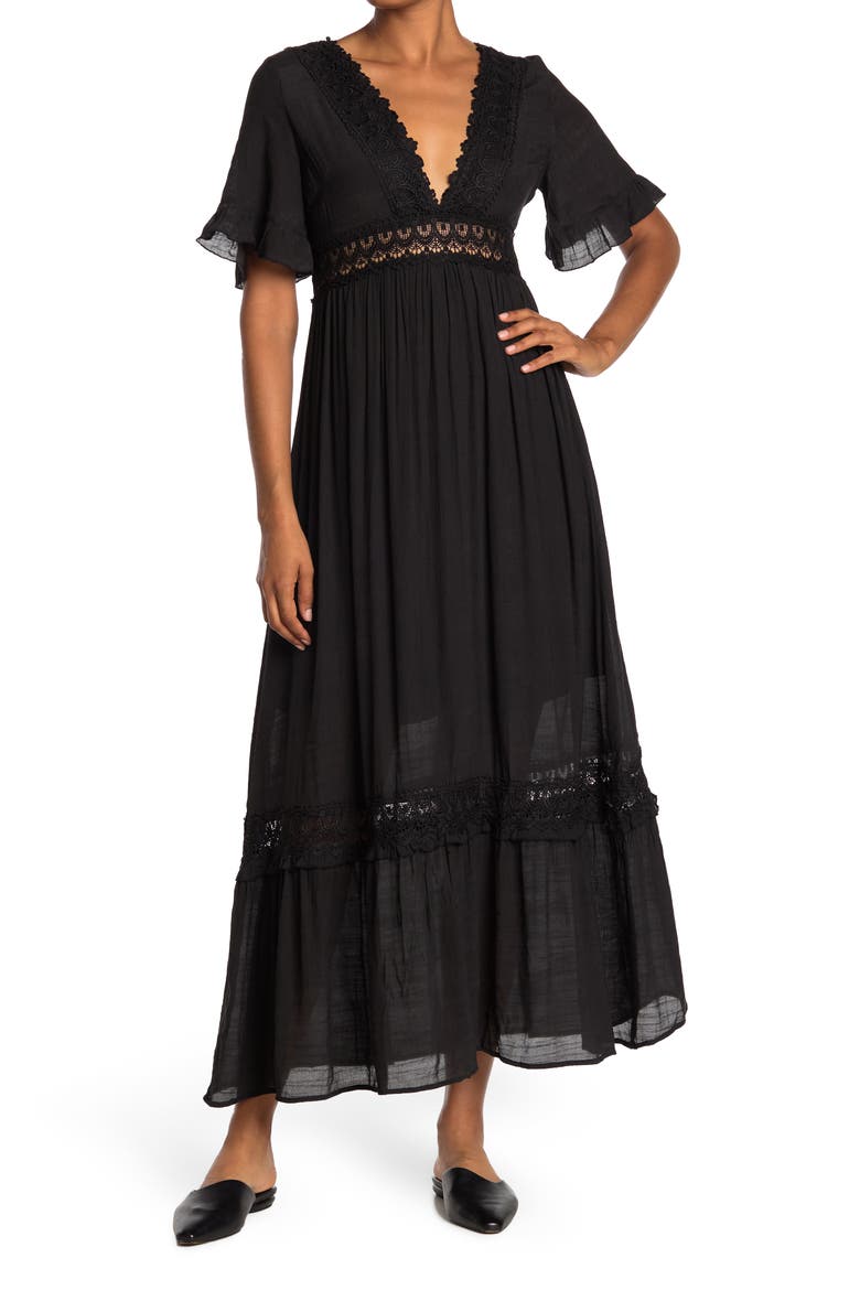 Short Sleeve Crochet Dress, Main, color, BLACK