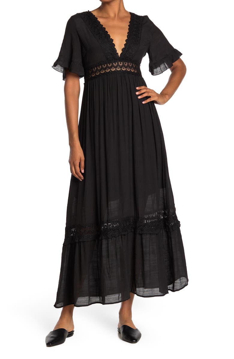 WISHLIST Short Sleeve Crochet Dress, Main, color, Black