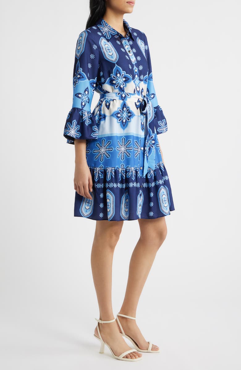 Julia Jordan Print Tie Waist Shirtdress, Alternate, color, Blue Multi