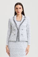 Ming Wang Heritage Eyelash Trim Lapel Collar Knit Jacket
