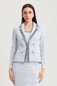 Ming Wang Heritage Eyelash Trim Lapel Collar Knit Jacket