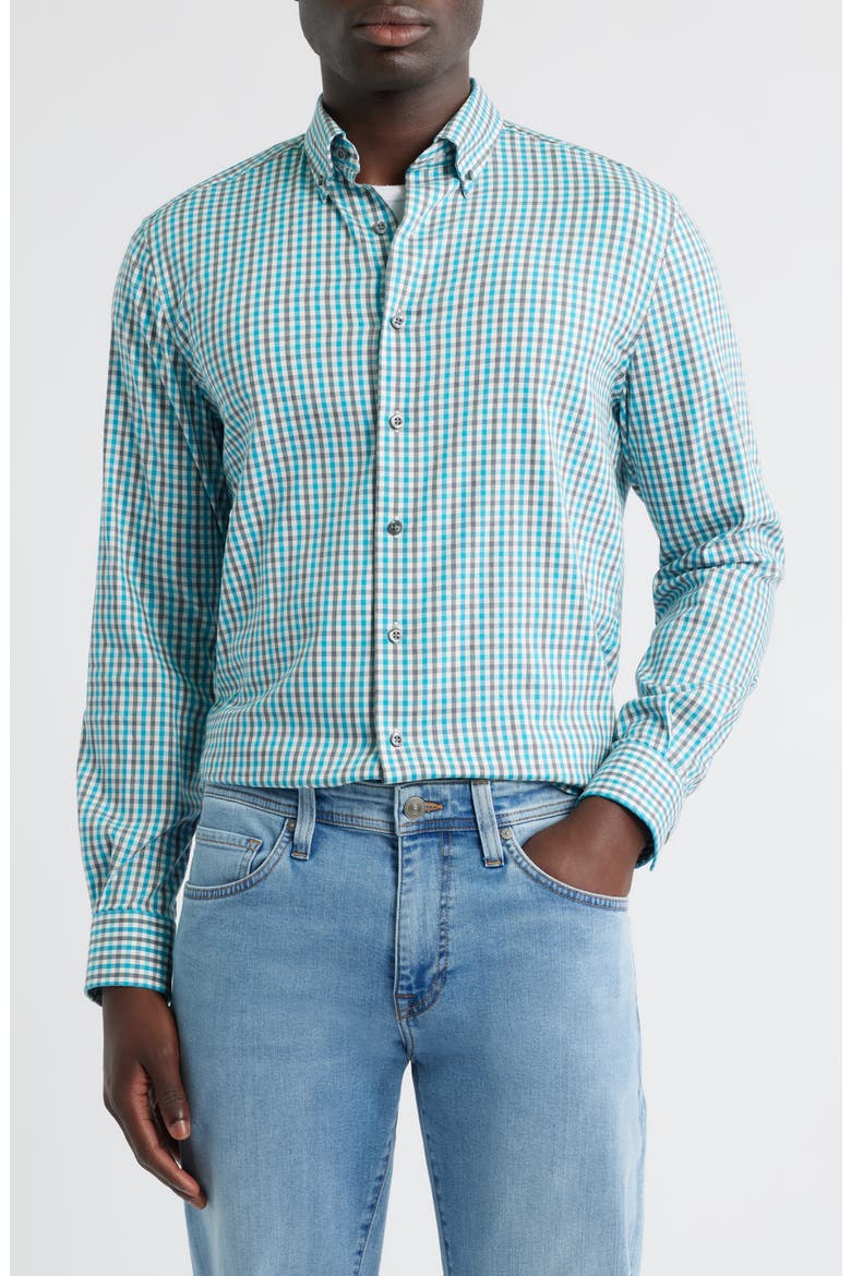 Kirtland Check Stretch Button-Down Shirt, Main, color, MALIBLU