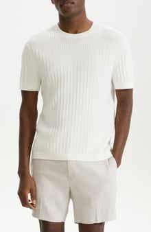 Theory Cable Short Sleeve Cotton Blend Sweater