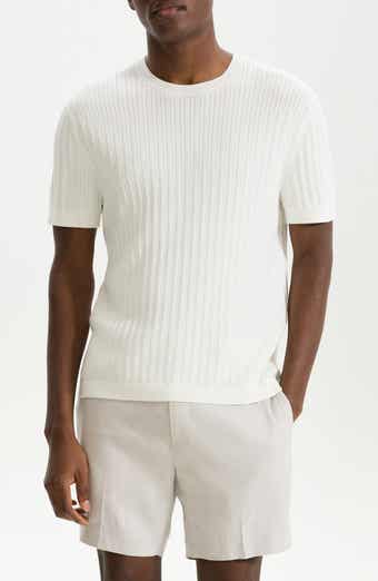Theory Cable Short Sleeve Cotton Blend Sweater