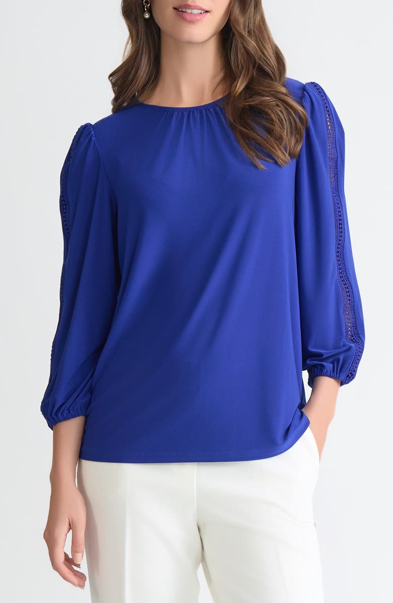 KASPER Lace Inset Blouson Sleeve Top, Main, color, Royal Signature