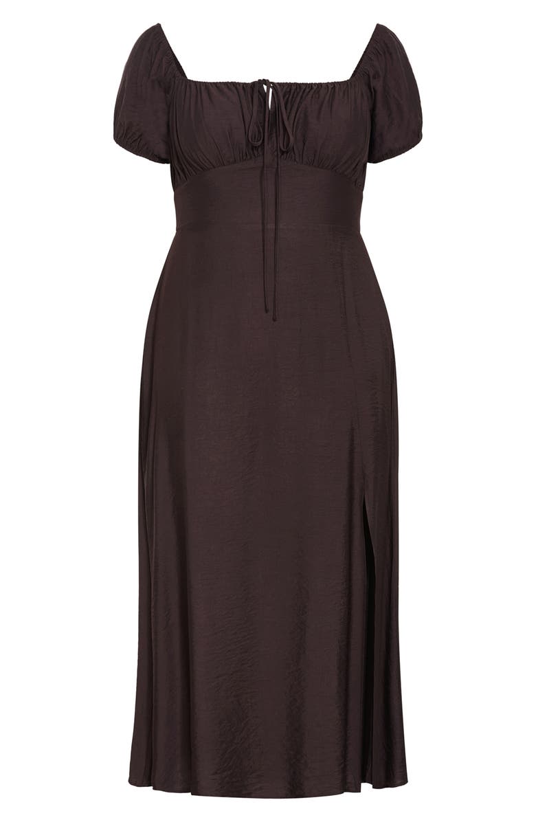 City Chic Abbigail Puff Sleeve Slit Maxi Dress, Alternate, color, Chocolate