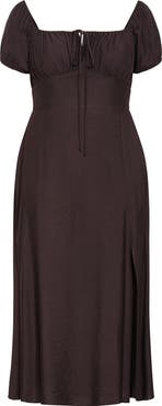 City Chic Abbigail Puff Sleeve Slit Maxi Dress
