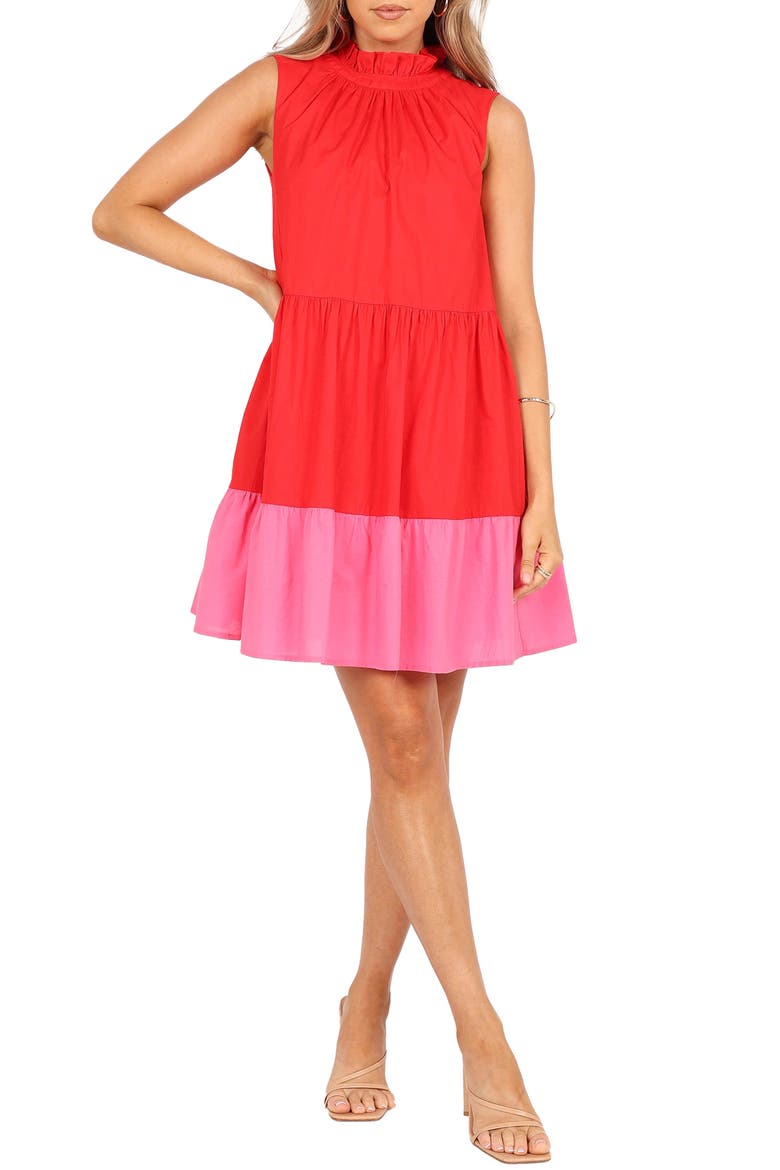 Bradshaw Colorblock Tiered Cotton Shift Dress, Main, color, RED/ PINK