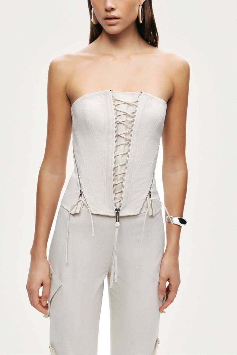 Strapless Lace-Up Bustier, Alternate, color, Ivory