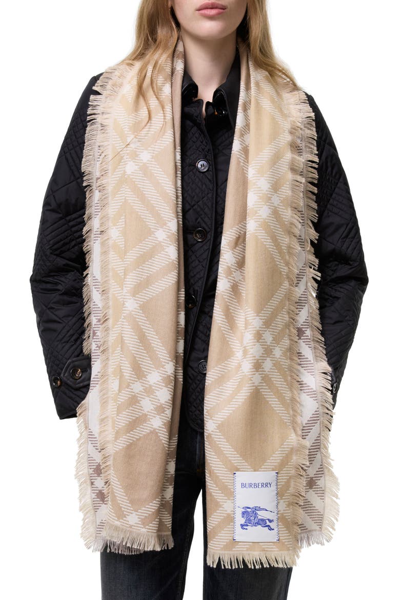 Gradient Check Wool & Silk Scarf, Main, color, SAND
