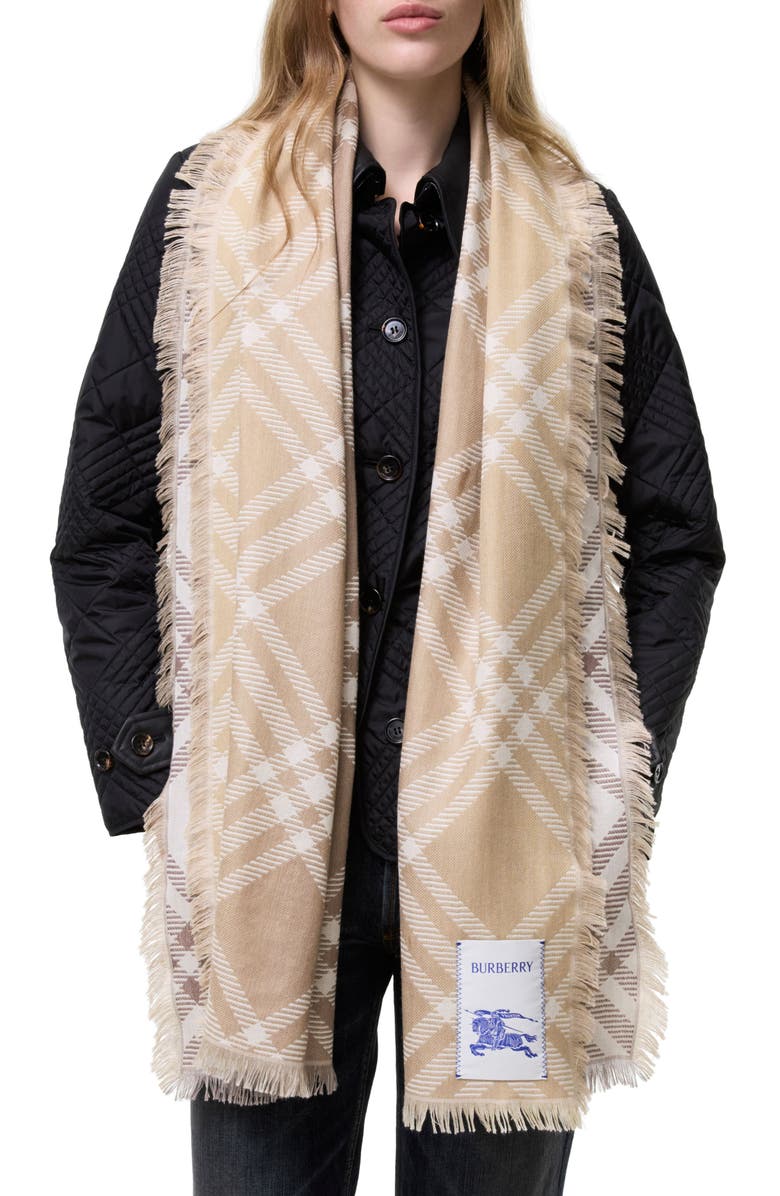 Burberry Gradient Check Wool & Silk Scarf, Main, color, Sand