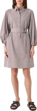 Akris punto Belted Kodak Stripe Cotton Poplin Shirtdress