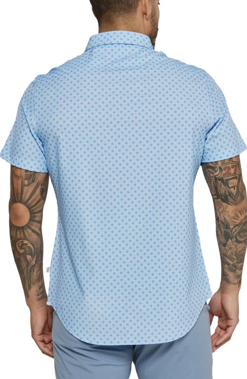 7 Diamonds Eldon Tile Print Short Sleeve Performance Button-up Shirt In Light Blue