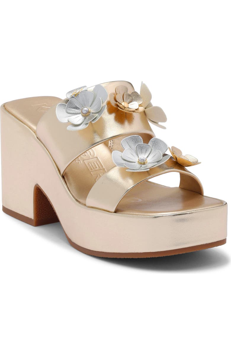 KARL LAGERFELD PARIS Moracco Flower Platform Slide Sandal, Main, color, White Gold