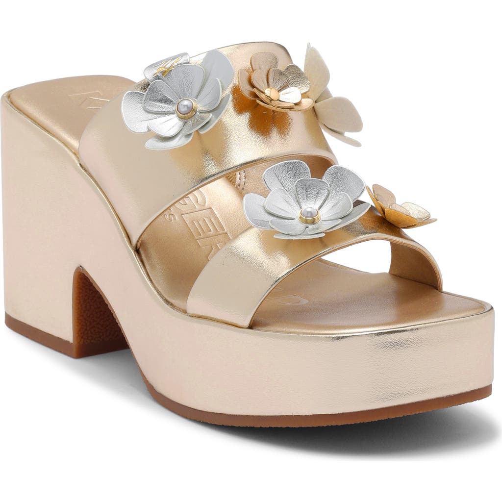 Karl Lagerfeld Paris Moracco Flower Platform Slide Sandal In Gold