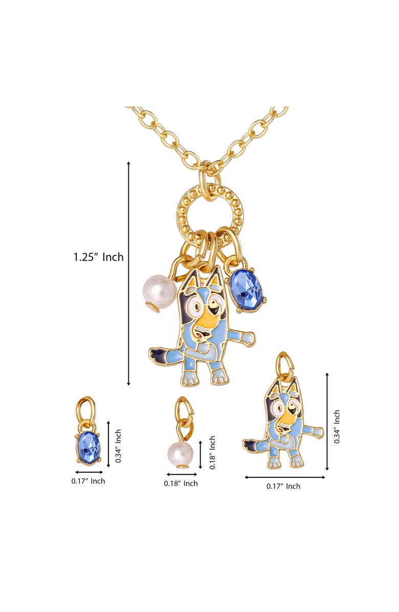 BLUEY Charm Necklace Official License, 16"+2" 18k Gold Flash-Plated Necklace with 3 Dangle Charms, Alternate, color, Gold
