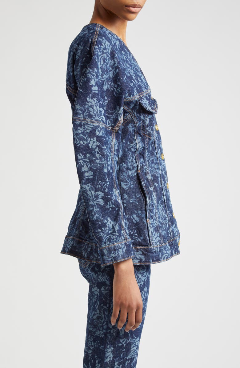 Ganni Floral Denim Trucker Jacket, Alternate, color, 