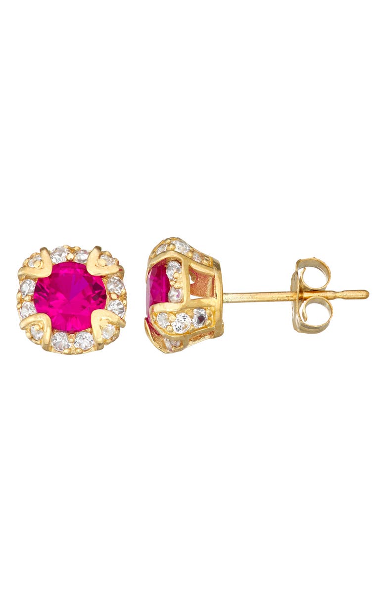 FZN 10K Gold Round Cut Stone Stud Earrings, Main, color, Gold/ Ruby