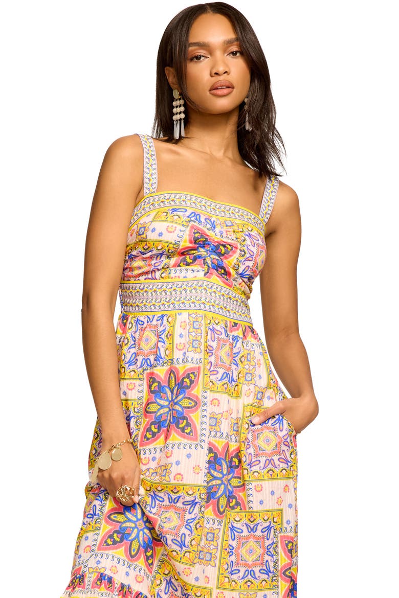 Alora Tile Print Sleeveless Dress, Alternate, color, WHITE PIAZZA
