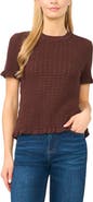 Halogen® Ruffle Trim Pointelle Stitch Short Sleeve Sweater