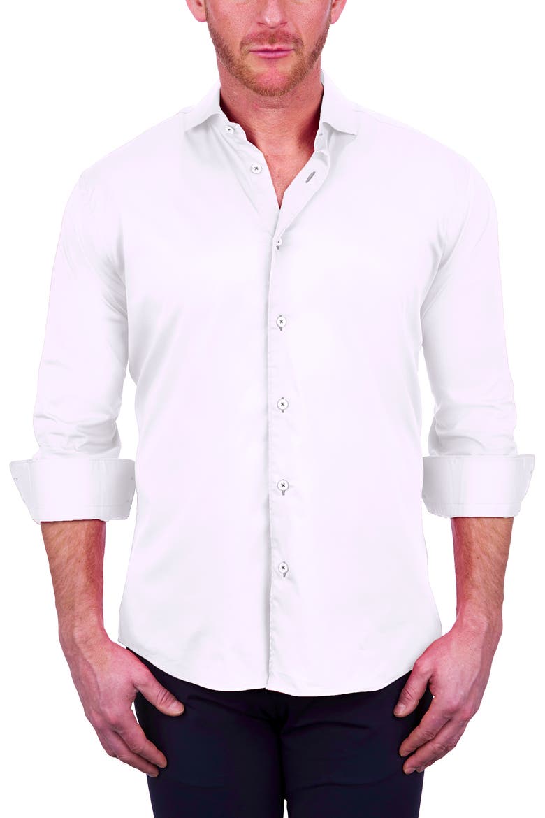 Einstein Stretch Cotton-Blend Button-Up Shirt, Alternate, color, WHITE