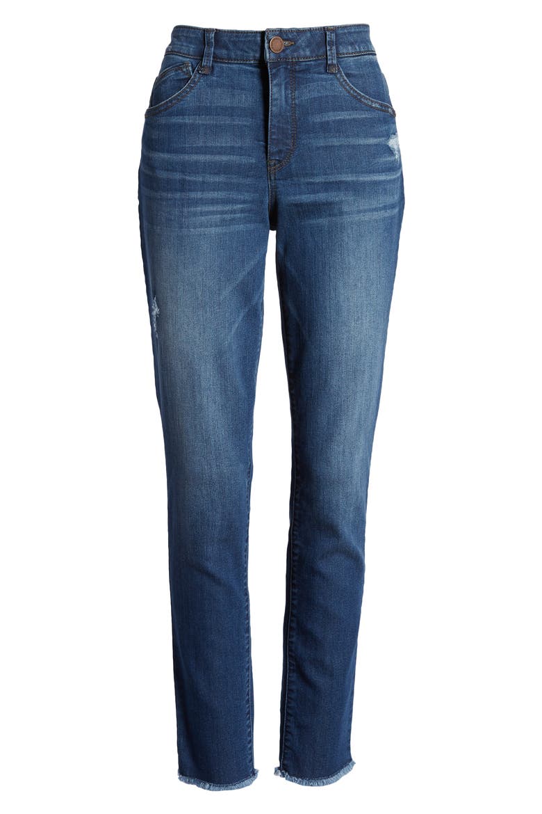 Ab-Solution High Waist Fray Hem Ankle Skinny Jeans (Nordstrom Exclusive), Alternate, color, BLUE