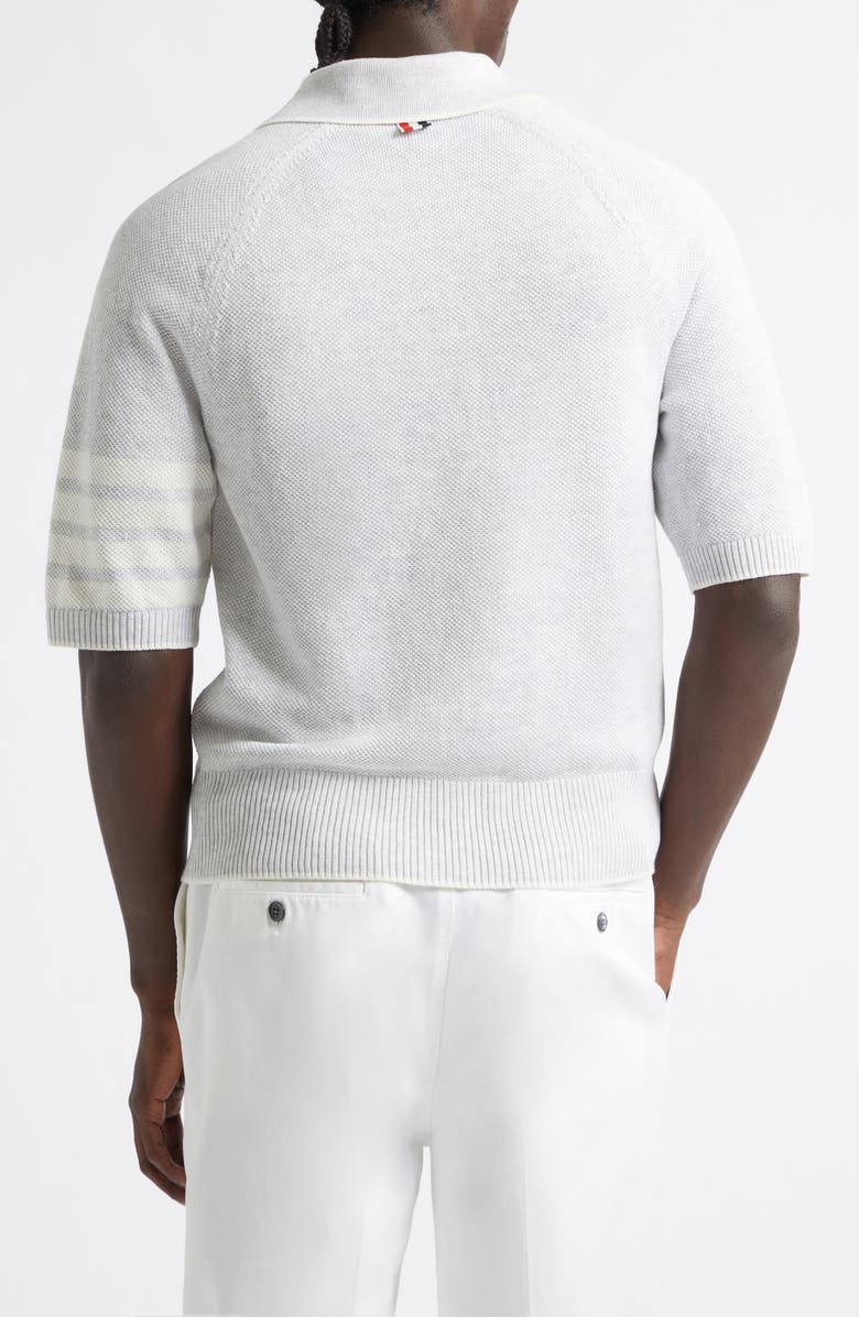 Thom Browne Linen & Cotton 4-Bar Relaxed Fit Polo, Alternate, color, Pale Grey