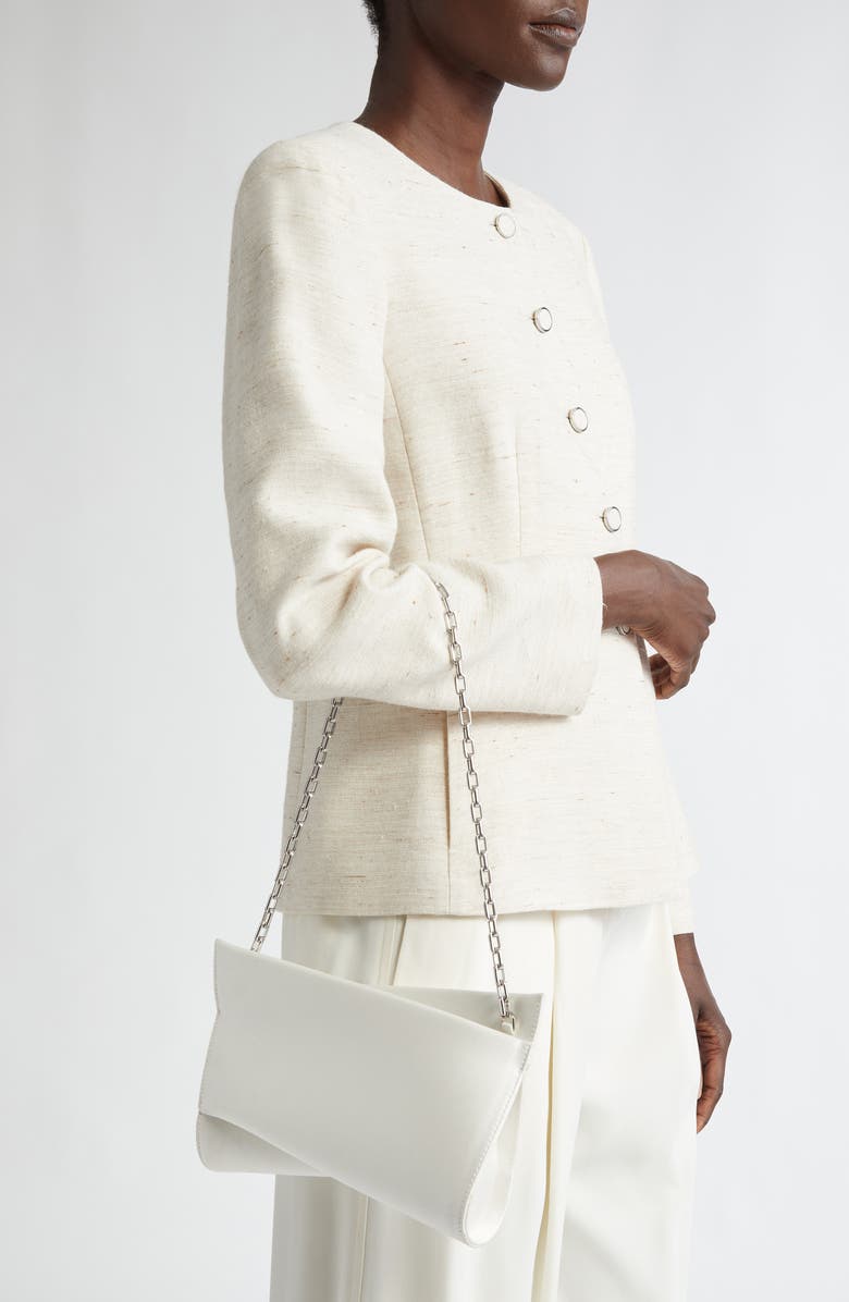 Christian Louboutin Small Loubitwist Silk Satin Clutch, Alternate, color, Bianco