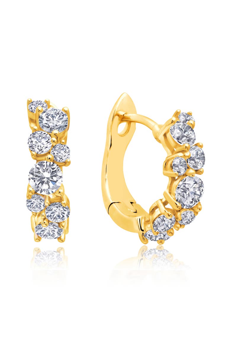Cubic Zirconia Cluster Petite Hoop Earrings, Main, color, 18KYG/ CLEAR STONE