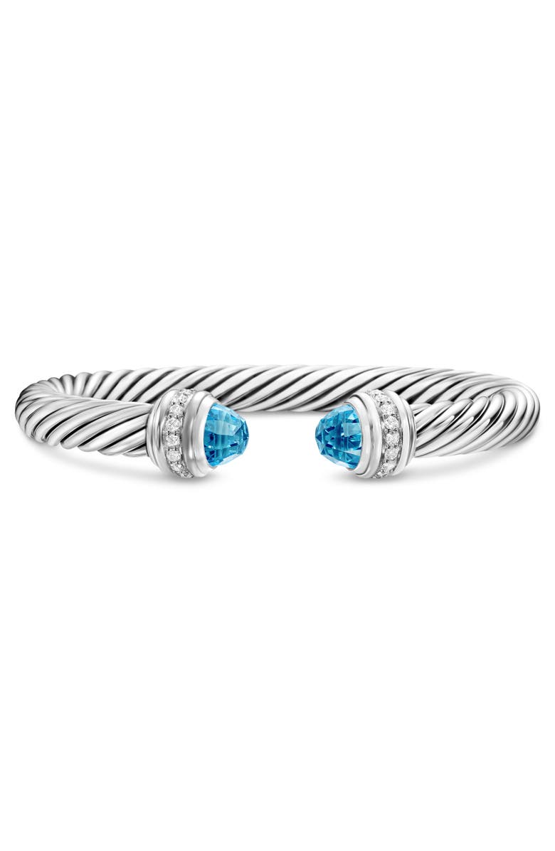 David Yurman Classic Cable Bracelet in Sterling Silver with Blue Topaz & Diamonds, 7mm, Main, color, Silver/Diamond/Blue Topaz