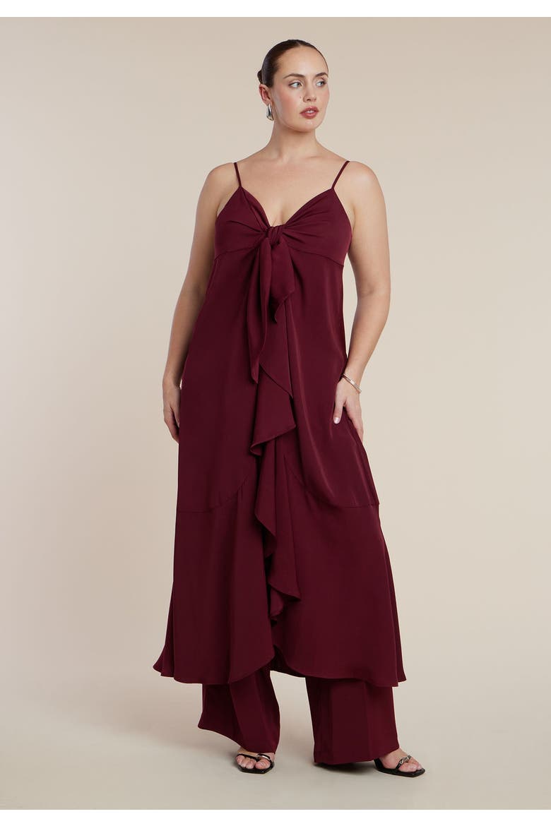 Tie Front Ruffle Duster, Alternate, color, WINE
